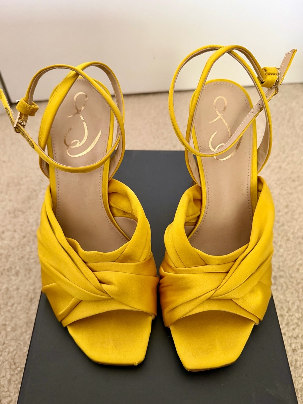 Sam Edelman yellow satin strappy heels